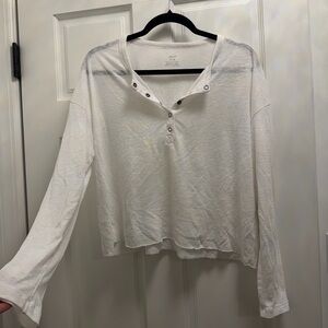 aerie White Long-Sleeve Henley Top